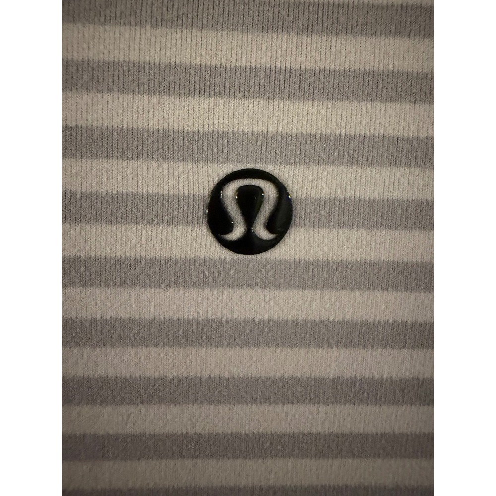 Lululemon V-Neck Long Sleeve Striped Running Top Grey White Mesh Panels - Picture 3 of 6